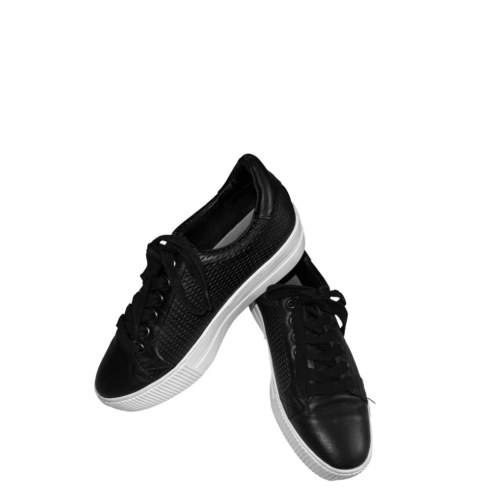 HALOGEN Black Leather Textured Platform Lace-up Sneakers Size 8 - Picture 7 of 16